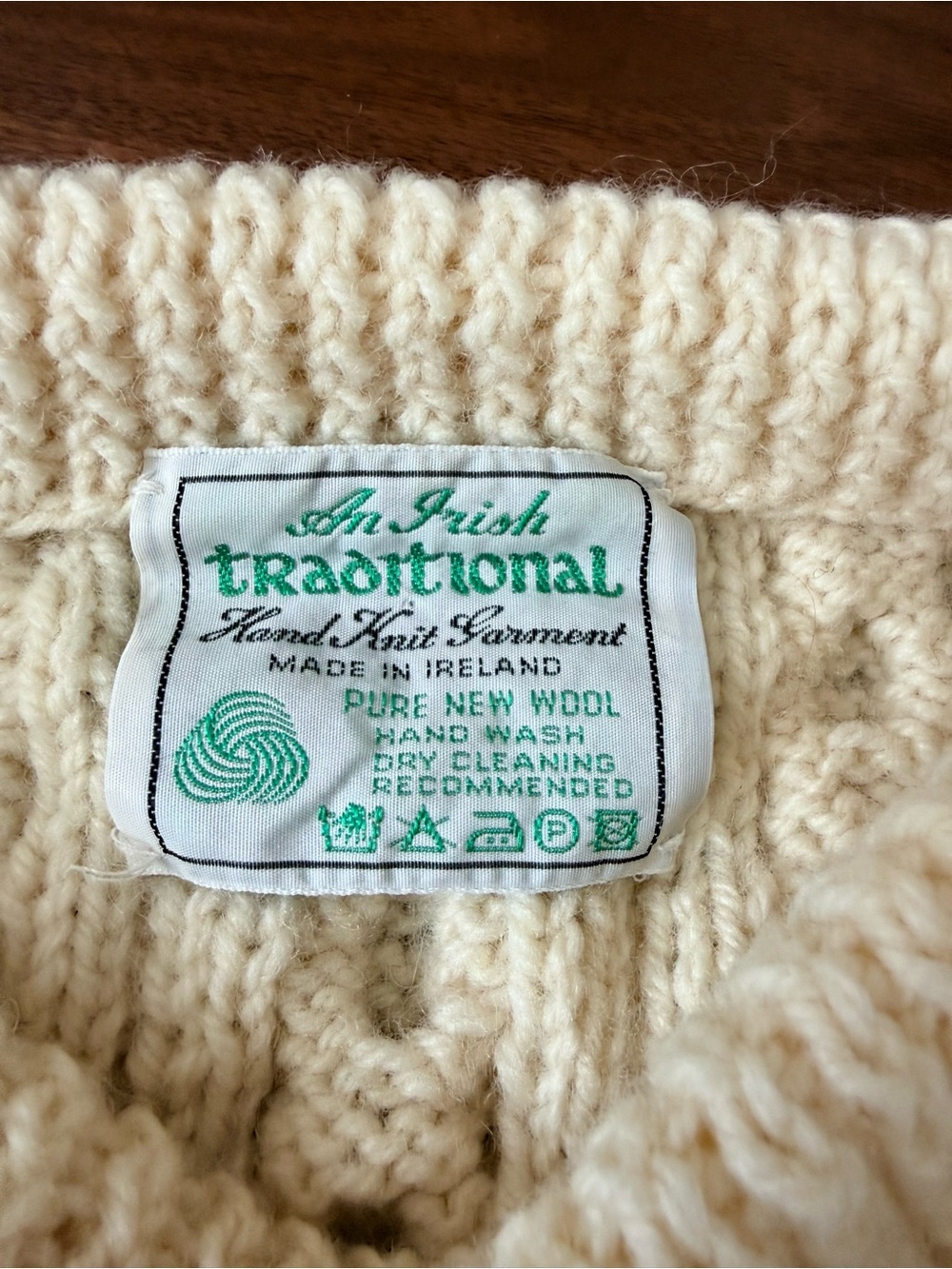 Traditional Hand-Knit Irish Cream Wool Crewneck Sweater -